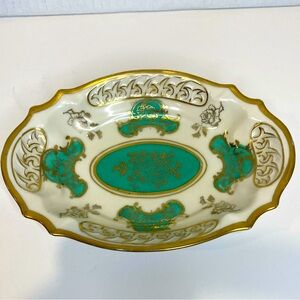 EUC Vtg Roland Porcelain Green and Gold Dish Hand Painted